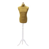 Display Guru Male Dressmakers Tailors Dummy Mannequin, Gold Torso Bust with White Wood Tripod Stand